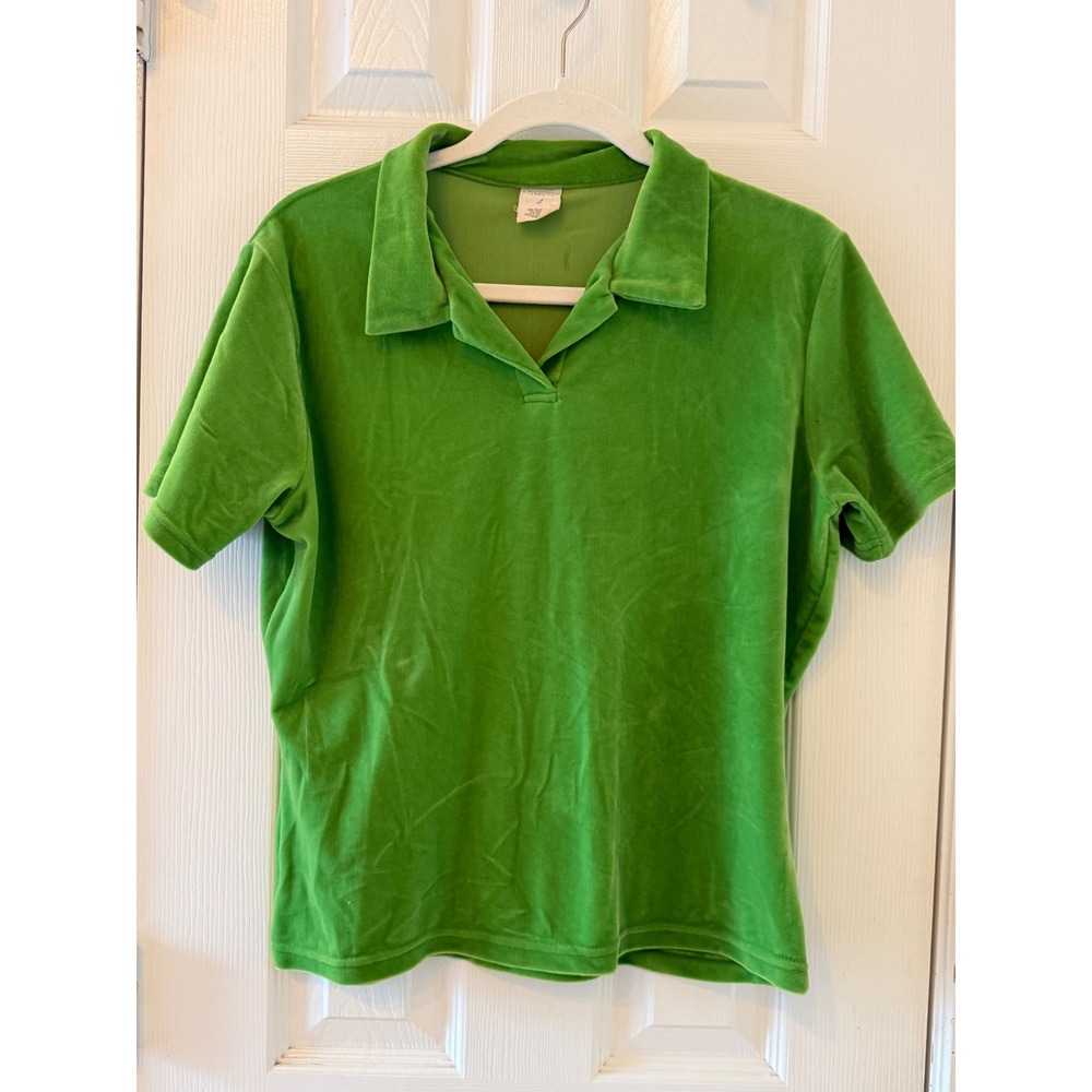 Vintage Old Navy Lime Green Velour Polo Top Y2K Short Sleeve Size L